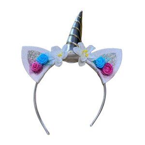 White  embellished floral roses unicorn headband Girls OS